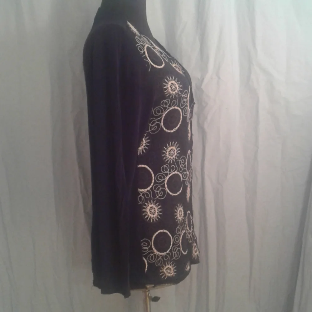 Chico's Travelers 0 Cardigan 4 Small Slinky Embroidered - Picture 7 of 9